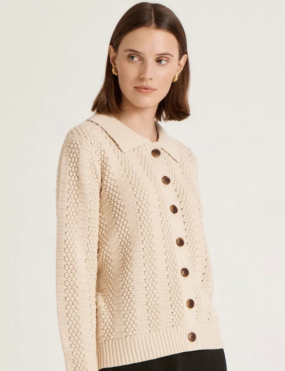 Pure Cotton Textured Collared Cardigan