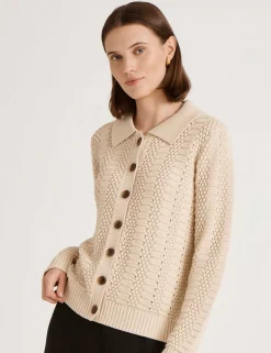 Pure Cotton Textured Collared Cardigan