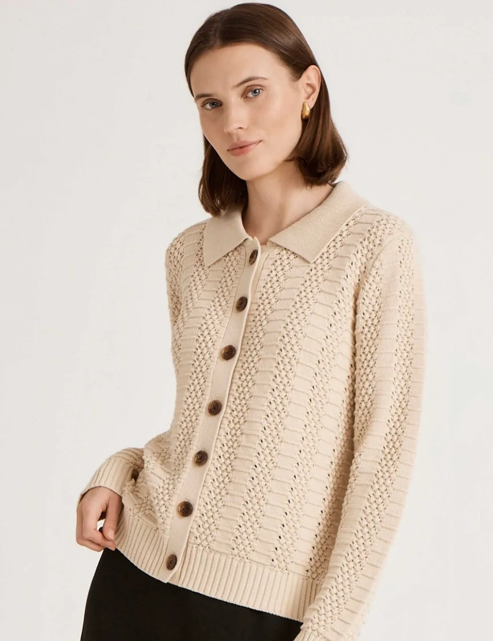 Pure Cotton Textured Collared Cardigan