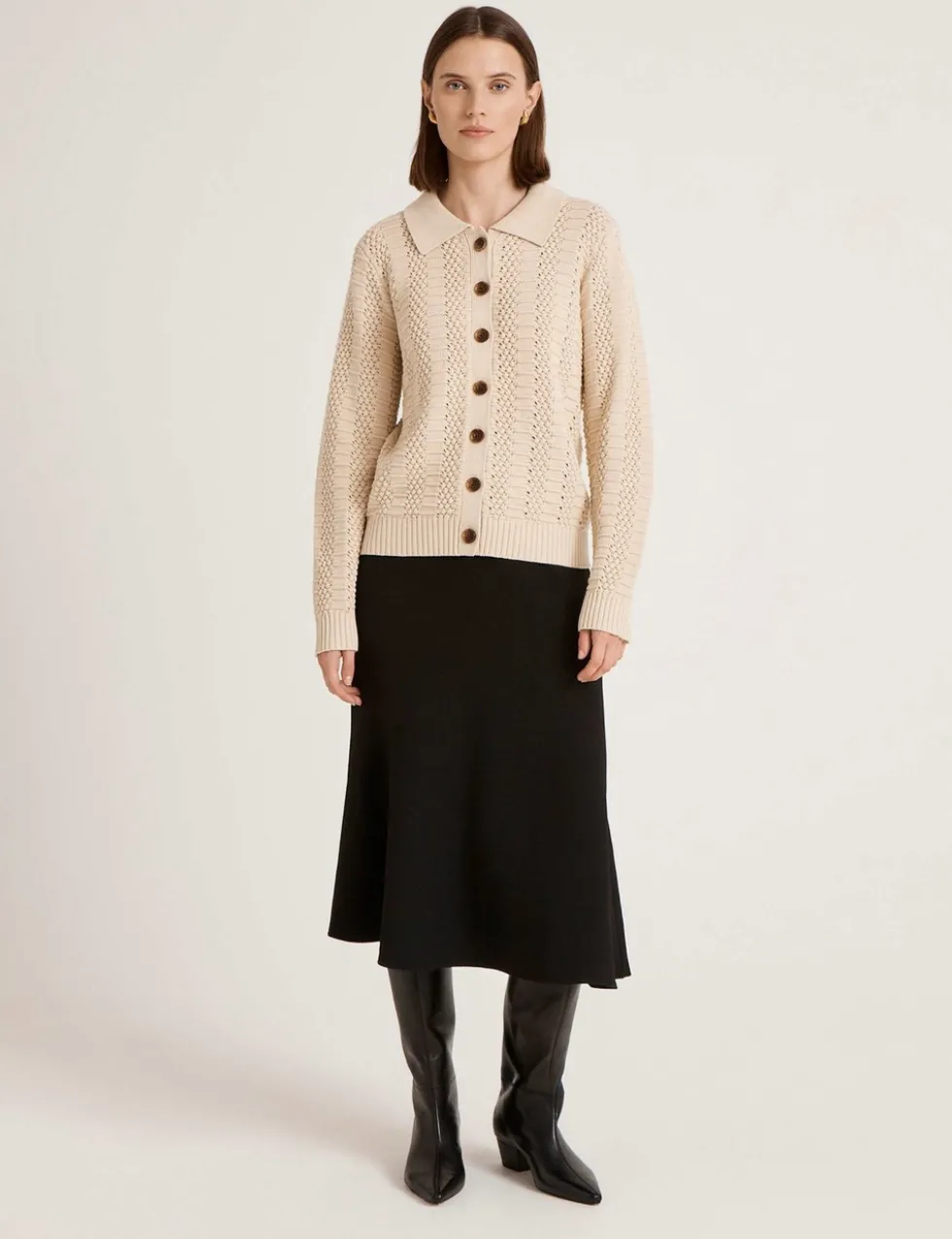 Pure Cotton Textured Collared Cardigan