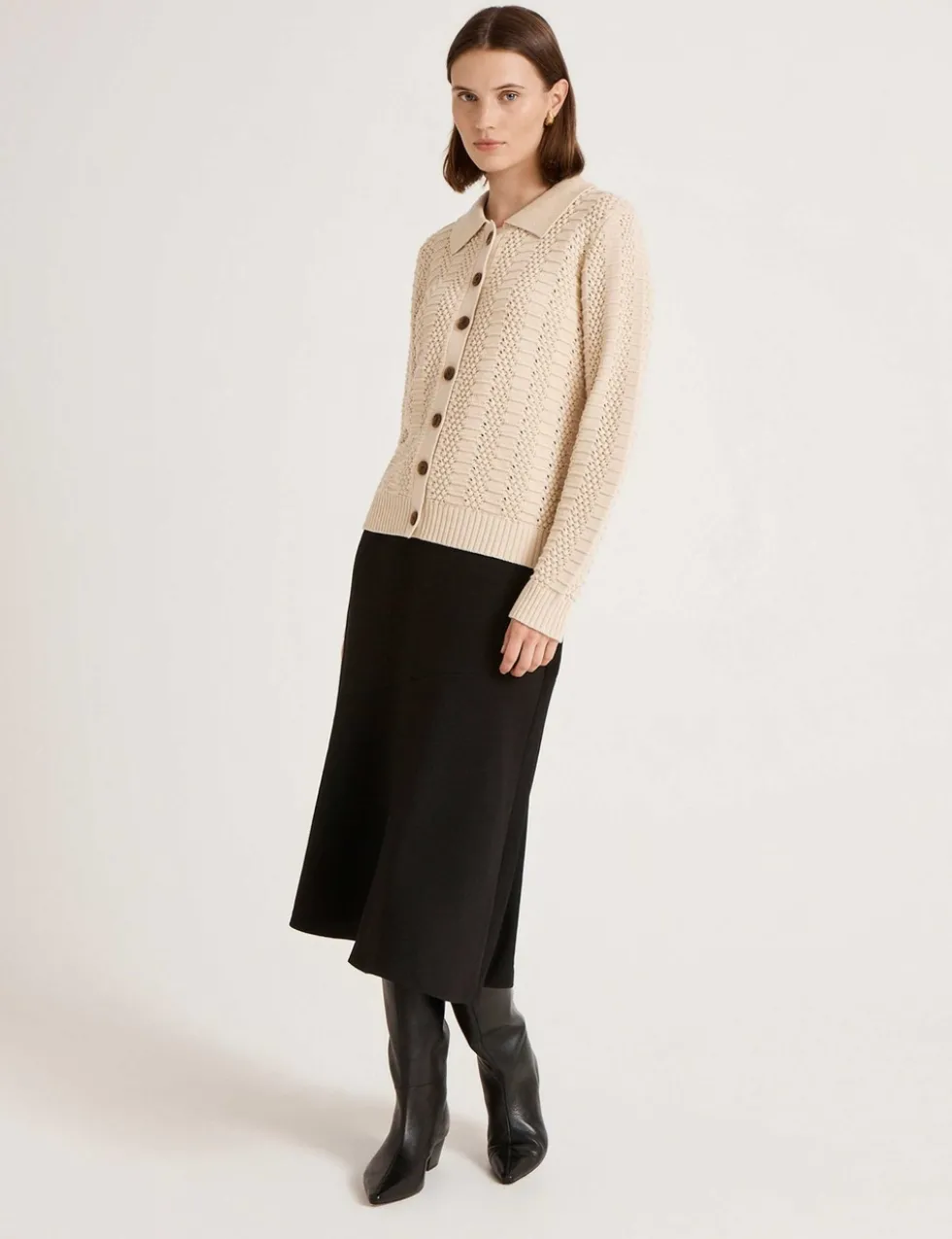 Pure Cotton Textured Collared Cardigan
