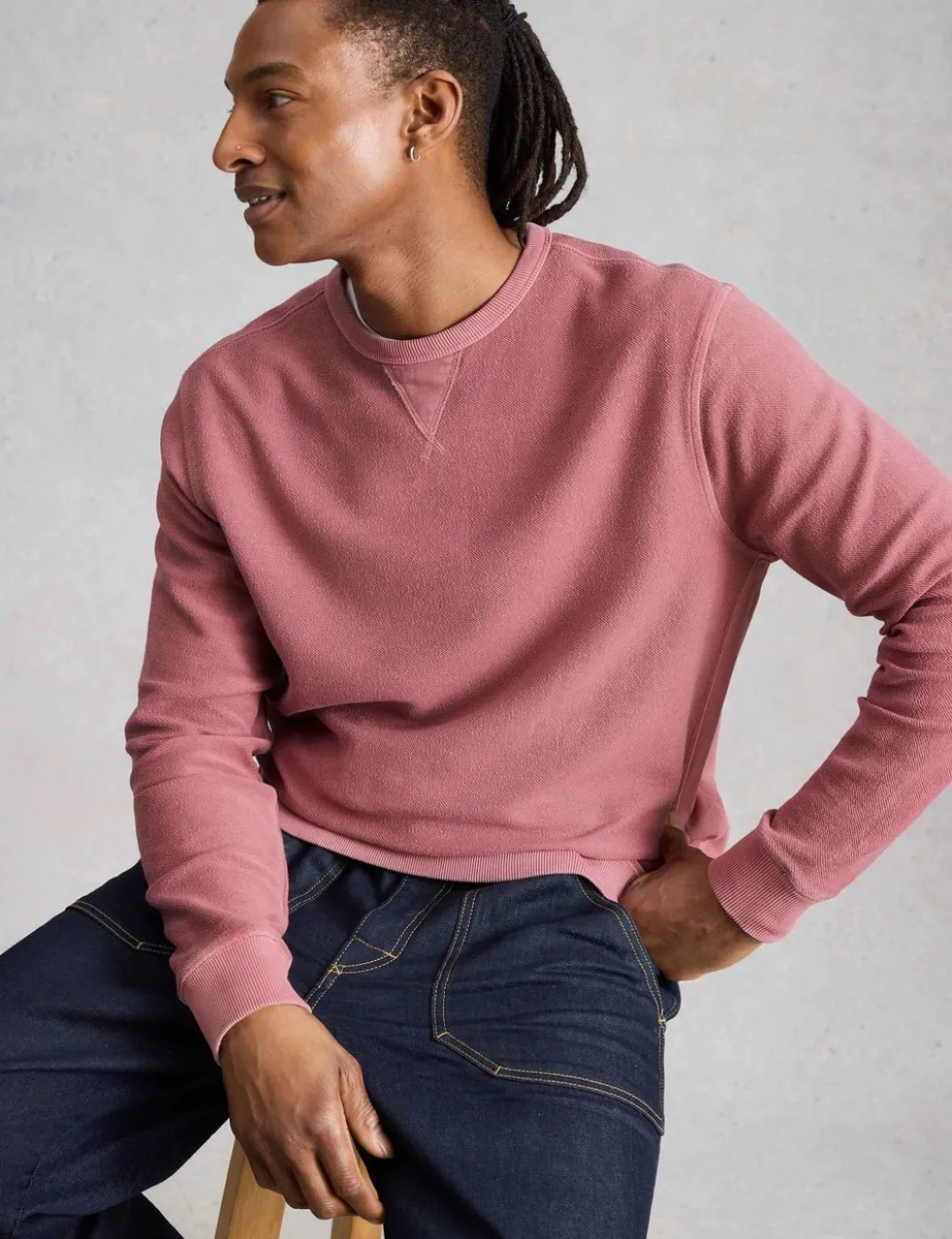 Pure Cotton Textured Crew Neck Sweatshirt