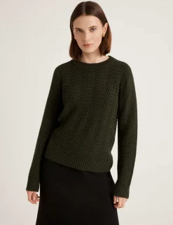 Pure Cotton Textured Crew Neck Jumper