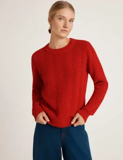 Pure Cotton Textured Crew Neck Jumper