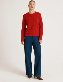 Pure Cotton Textured Crew Neck Jumper