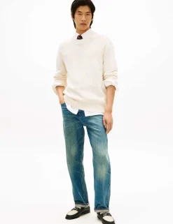 Pure Cotton Textured Crew Neck Jumper