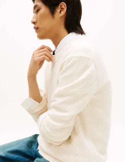 Pure Cotton Textured Crew Neck Jumper