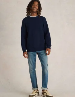 Pure Cotton Textured Crew Neck Jumper