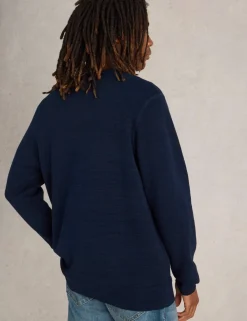 Pure Cotton Textured Crew Neck Jumper