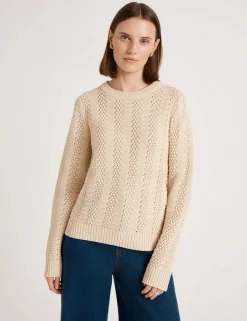 Pure Cotton Textured Crew Neck Jumper