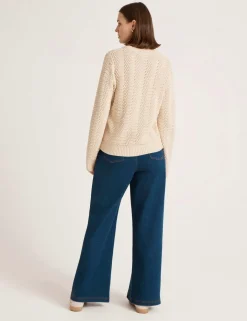 Pure Cotton Textured Crew Neck Jumper