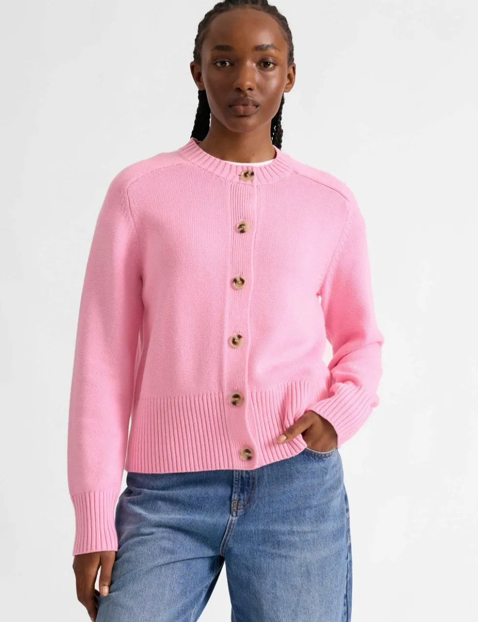 Pure Cotton Textured Crew Neck Cardigan
