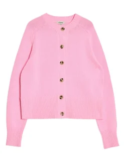 Pure Cotton Textured Crew Neck Cardigan