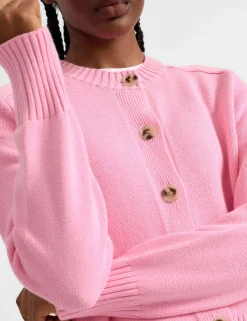 Pure Cotton Textured Crew Neck Cardigan