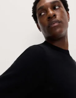 Pure Cotton Textured Crew Neck Jumper