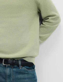 Pure Cotton Textured Crew Neck Jumper