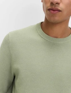 Pure Cotton Textured Crew Neck Jumper