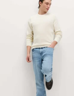 Pure Cotton Textured Crew Neck Jumper