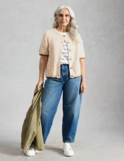 Pure Cotton Textured Crew Neck Cardigan