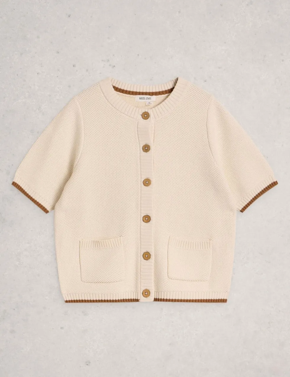 Pure Cotton Textured Crew Neck Cardigan