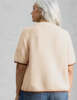 Pure Cotton Textured Crew Neck Cardigan