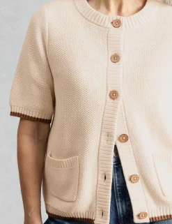 Pure Cotton Textured Crew Neck Cardigan