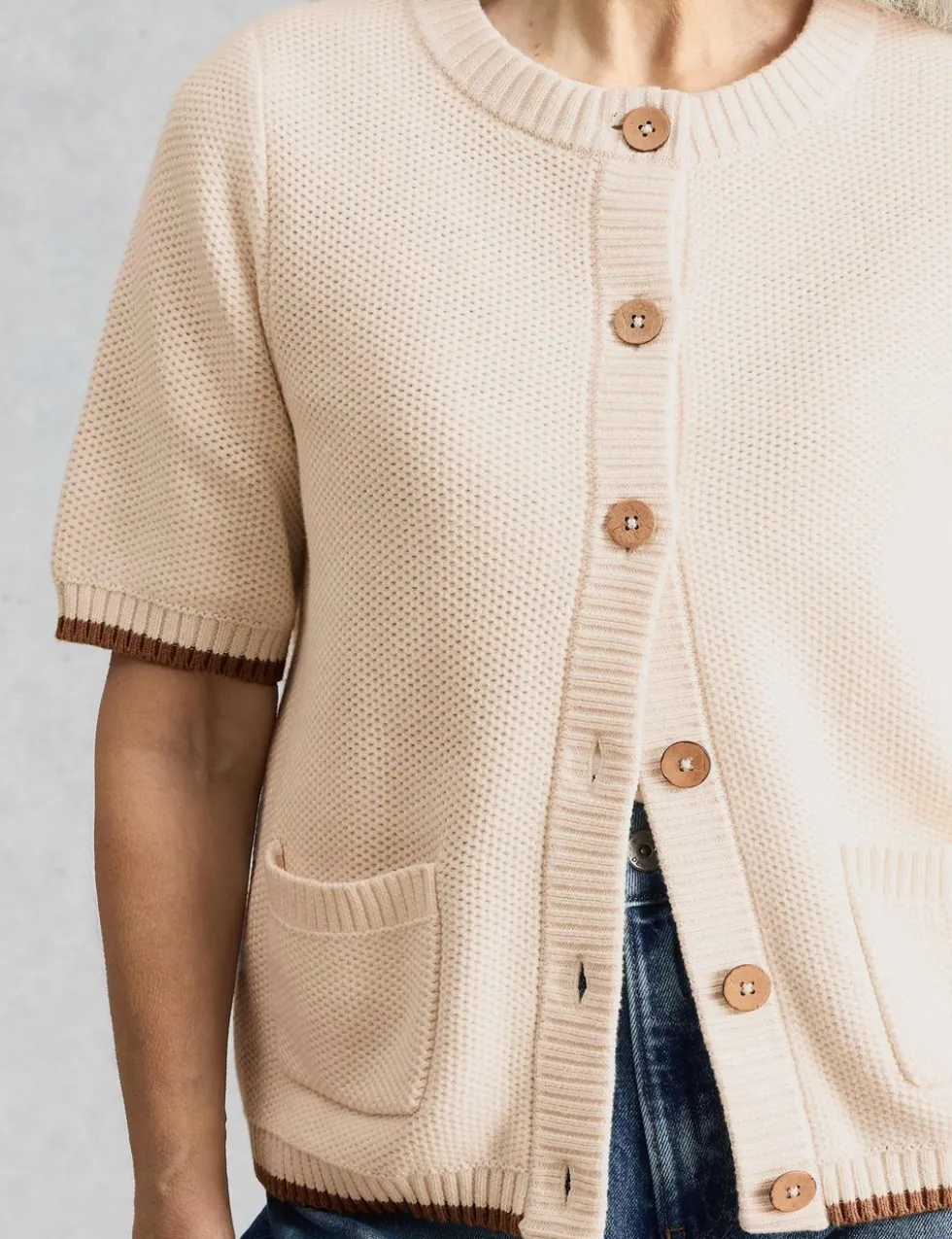Pure Cotton Textured Crew Neck Cardigan