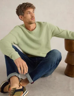 Pure Cotton Textured Crew Neck Jumper