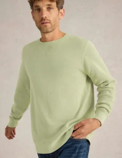 Pure Cotton Textured Crew Neck Jumper