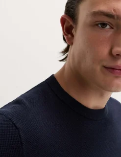 Pure Cotton Textured Crew Neck Jumper