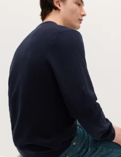 Pure Cotton Textured Crew Neck Jumper