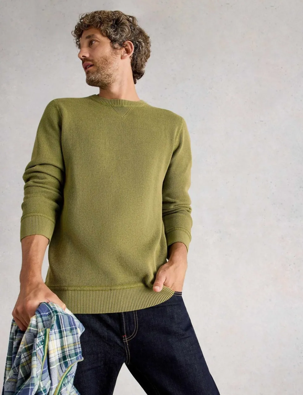 Pure Cotton Textured Crew Neck Jumper