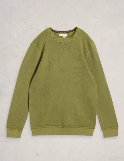 Pure Cotton Textured Crew Neck Jumper