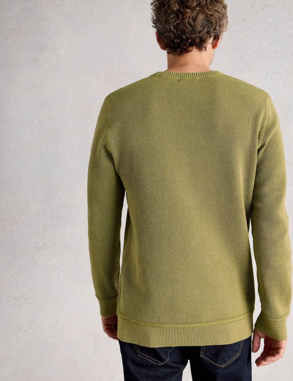 Pure Cotton Textured Crew Neck Jumper