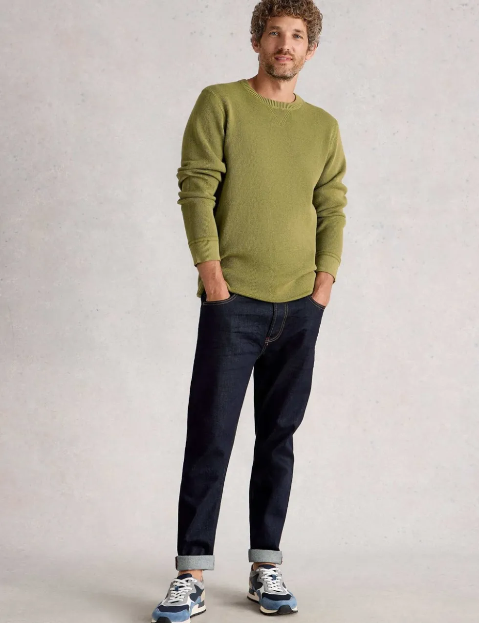 Pure Cotton Textured Crew Neck Jumper
