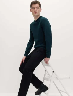 Pure Cotton Textured Crew Neck Jumper