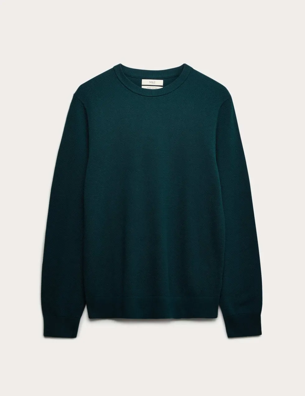 Pure Cotton Textured Crew Neck Jumper
