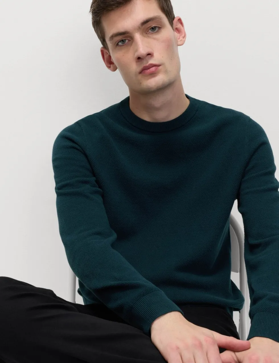 Pure Cotton Textured Crew Neck Jumper