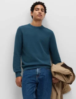 Pure Cotton Textured Crew Neck Jumper