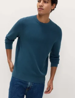 Pure Cotton Textured Crew Neck Jumper