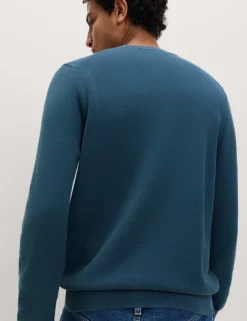 Pure Cotton Textured Crew Neck Jumper