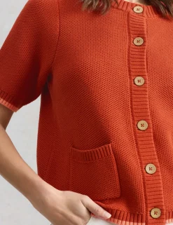 Pure Cotton Textured Crew Neck Cardigan