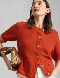 Pure Cotton Textured Crew Neck Cardigan