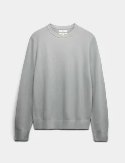 Pure Cotton Textured Crew Neck Jumper