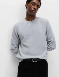Pure Cotton Textured Crew Neck Jumper