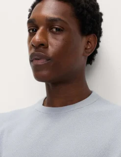 Pure Cotton Textured Crew Neck Jumper