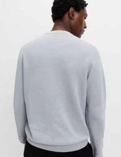 Pure Cotton Textured Crew Neck Jumper