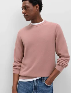 Pure Cotton Textured Crew Neck Jumper