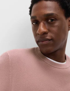 Pure Cotton Textured Crew Neck Jumper
