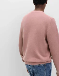Pure Cotton Textured Crew Neck Jumper